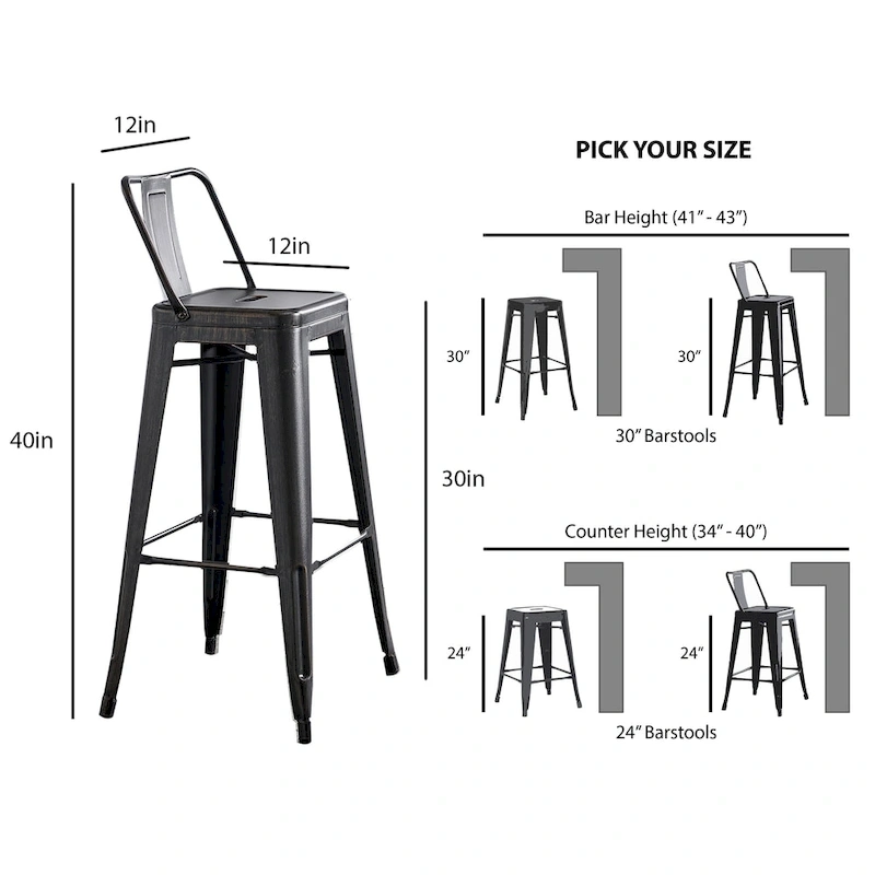 AC Pacific 30 Inch Metal Barstool Set of 2