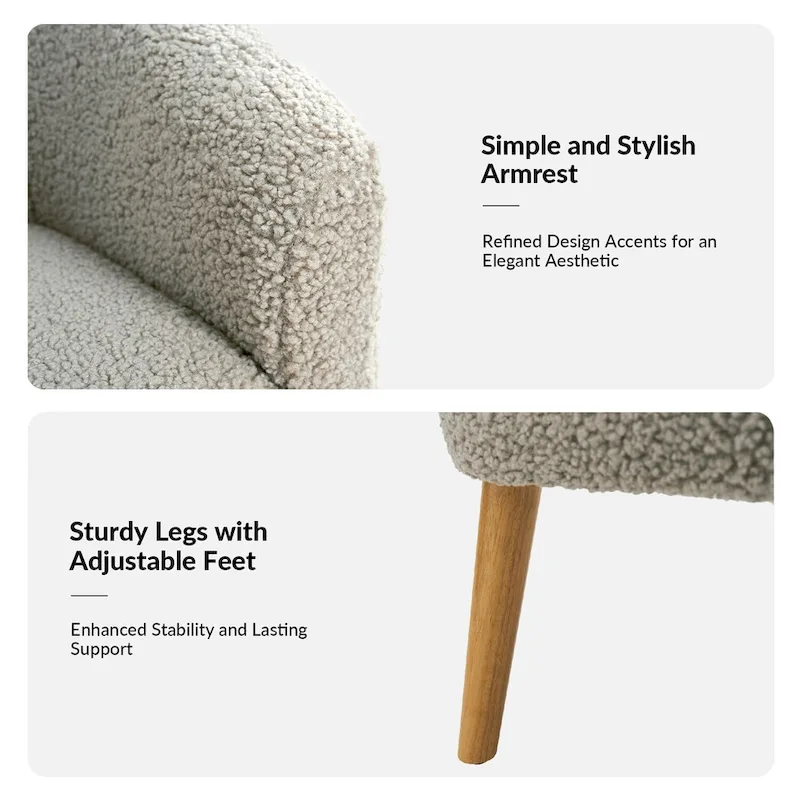 Modern Boucle Armchair with Solid Wood Legs, Set of 2