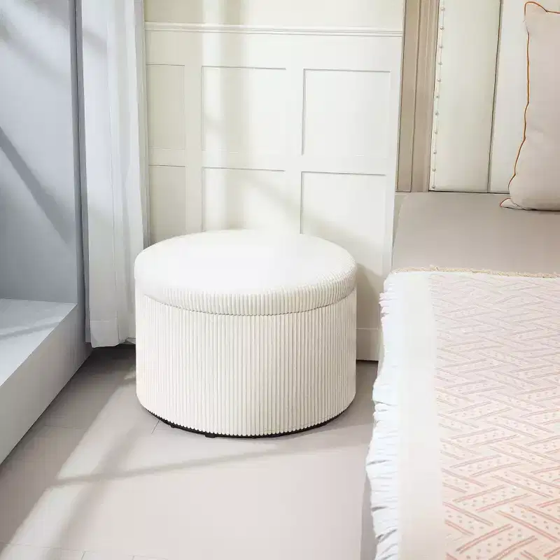 HOMCOM Storage Ottoman with Lid, 24 Inches Round Pouf Ottoman with Storage, Upholstered Corduroy Foot Rest Stool for Living Room, Bedroom