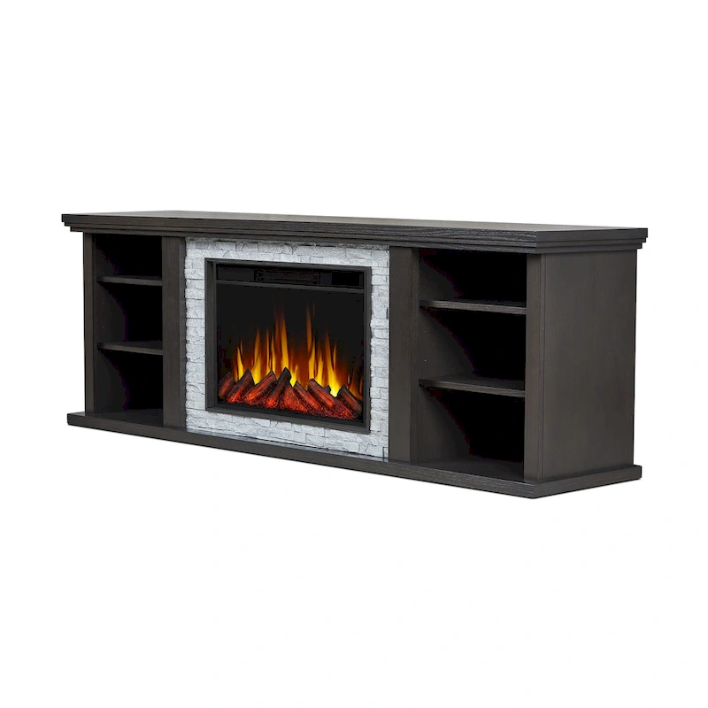 Kenai 72 Electric Slim Fireplace TV Stand in Dark Oak by Real Flame