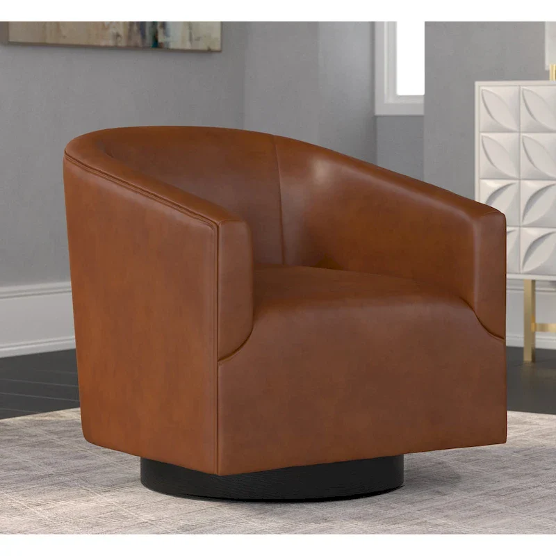 Leather Gel Swivel Chair with Wood Base - Single Seat