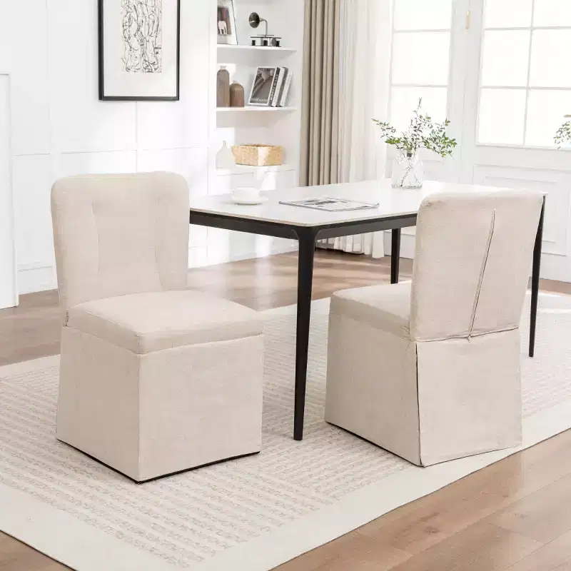 Set of 2 Modern Linen Dining Chairs with Padded Seat and Backrest, Upholstered Armless Dining Chairs for Dining Room or Kitchen-Panipeachy