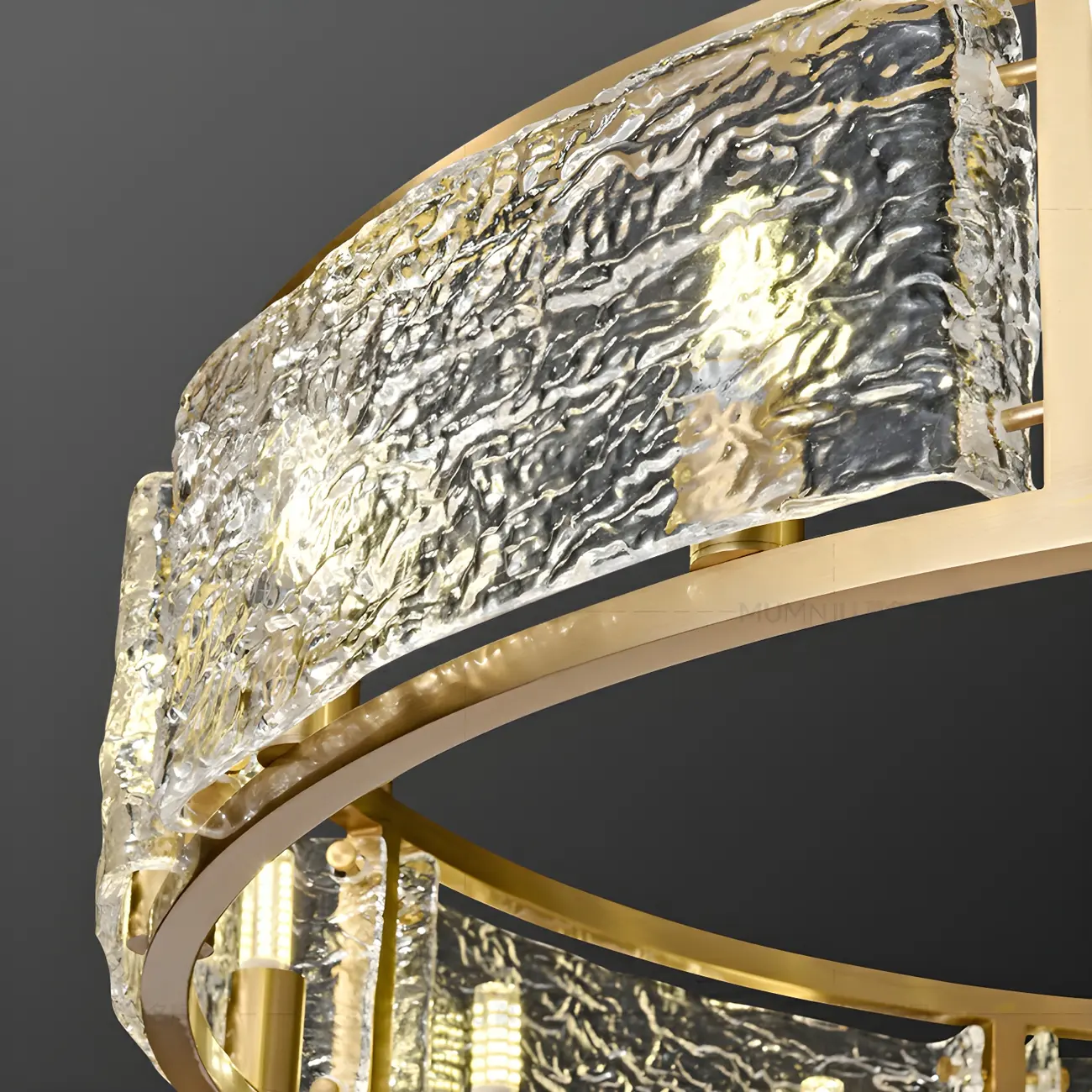 16-Light Modern Brass Glass Hoop Chandelier Height Adjustable