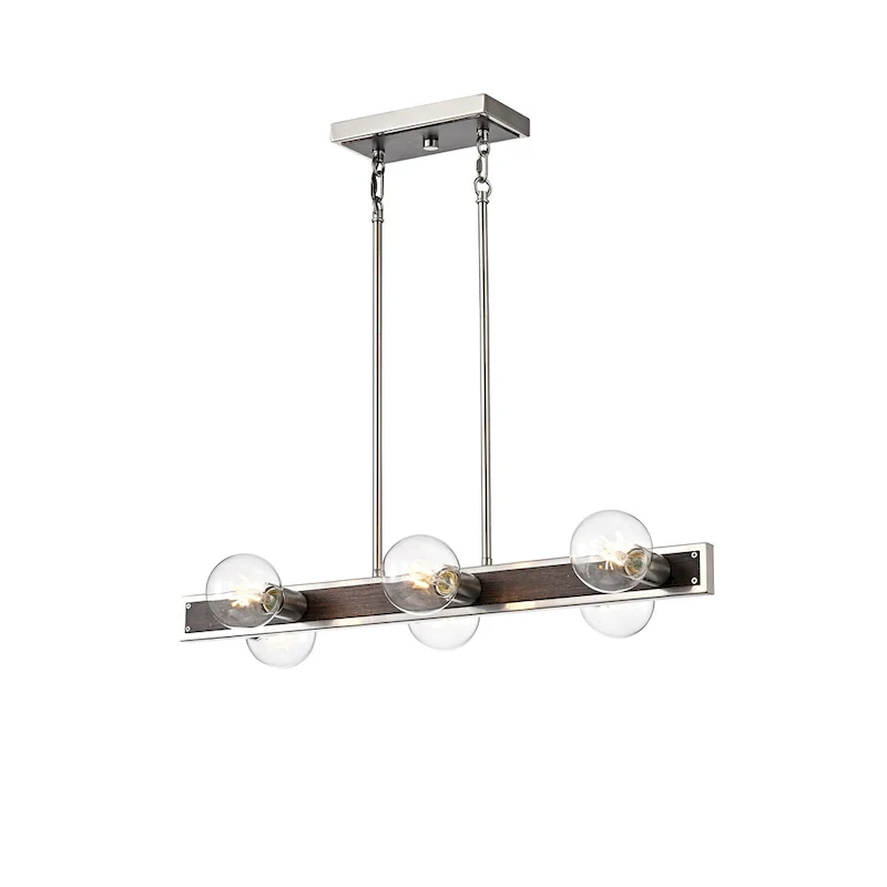 Brushed Nickel and Wood 6-Light Linear Island Lighting - Brushed Nickel and Wood