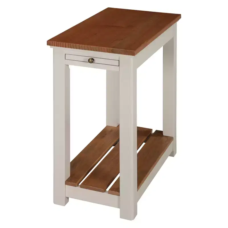 Savannah Chairside End Table with Pull Out Shelf Ivory with Natural Wood Top - Alaterre Furniture