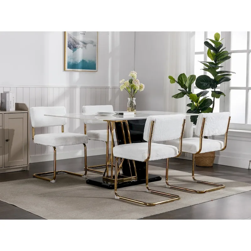 Modern Dining Chairs with Gold Metal Base, Accent Armless Kitchen Chairs with Channel Tufting,Set of 2