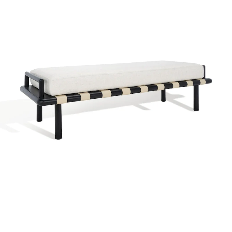 SAFAVIEH Couture Grizelda Teak Cushion Bench - 70 In W x 26 In D x 19 In H - 70Wx26Dx19H