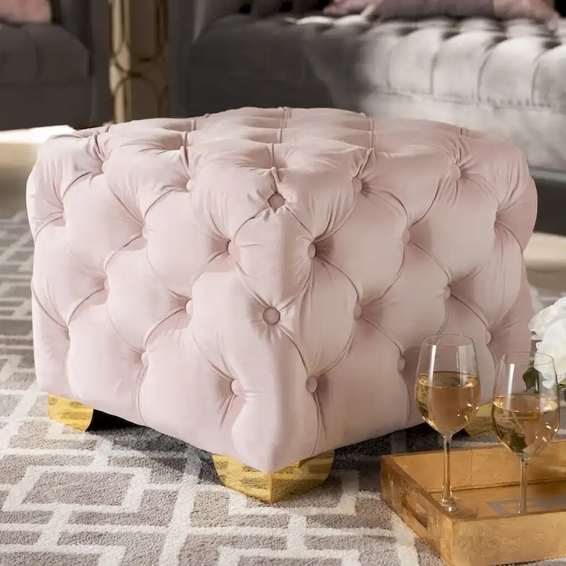 Glam Velvet Ottoman with Gold Legs