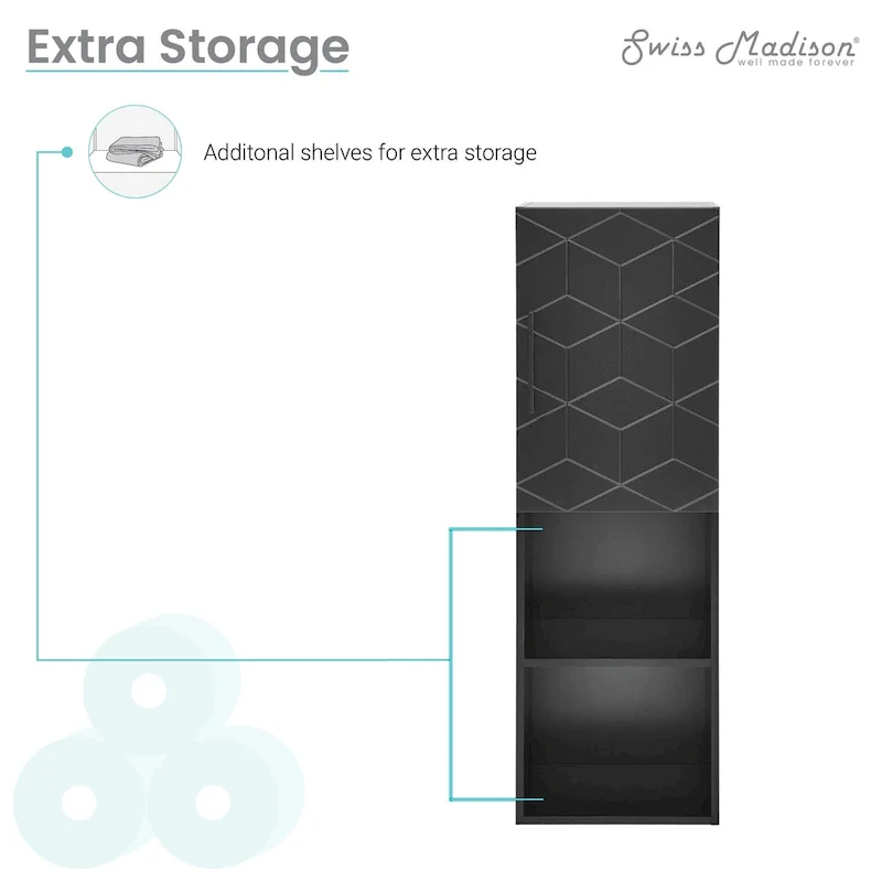 Annecy 15  W x 46  H x 12  D Linen Cabinet in Phantom Black