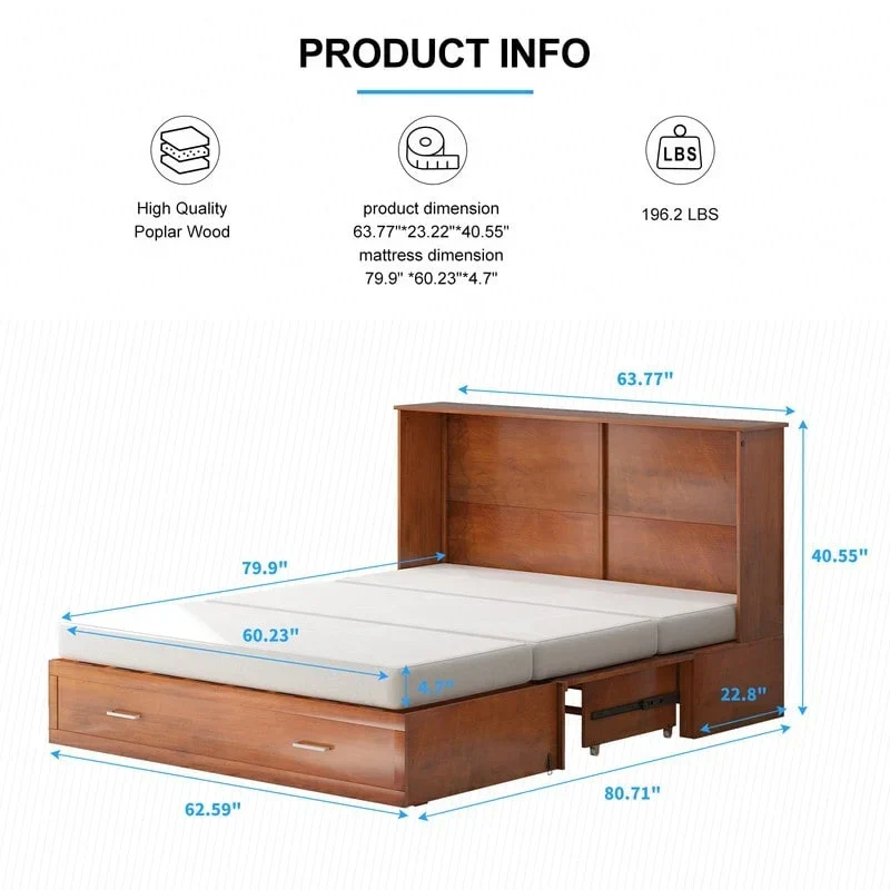 Mixoy Murphy Bed Cabinet Bed Chest with Mattress & Drawer