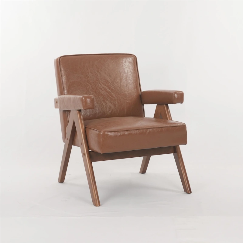 GDFStudio - Emery Solid Wood Leisure Chair with Cushions and Armrests for Living Room or Bedroom