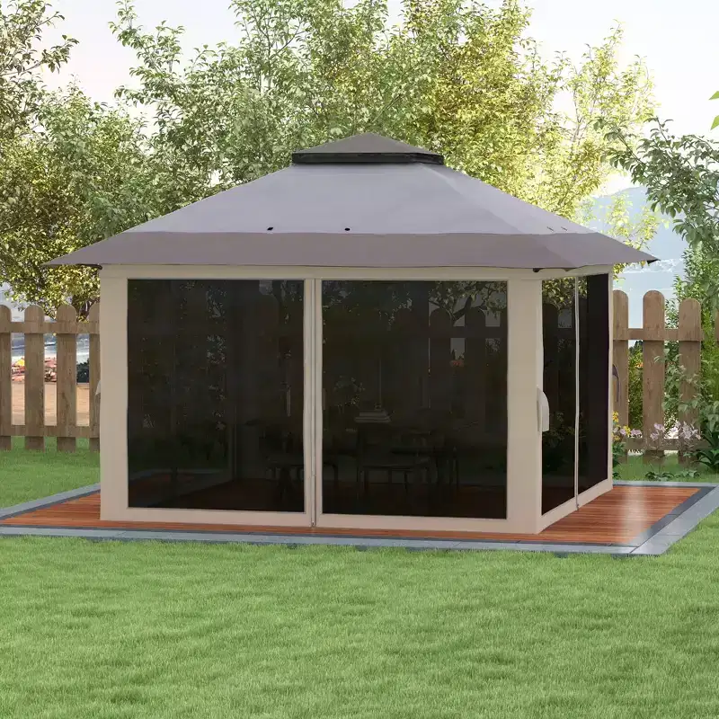 Outsunny 13' x 13' Pop Up Canopy, Gazebo Tent with Netting, Weight Bags, Adjustable Height & Wheeled Carry Bag