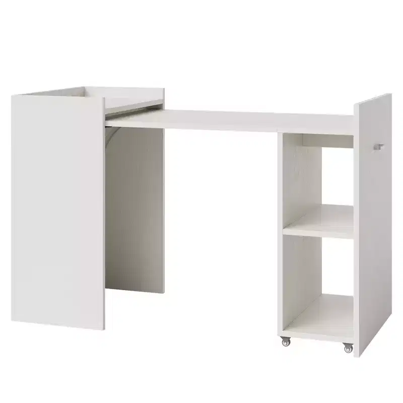 COZONY Folding Dining Table, Extendable Drop Leaf 2 Tier Shelves 4 Wheels 10 Inch Storage Cabinet for Kitchen Bedroom Office Study