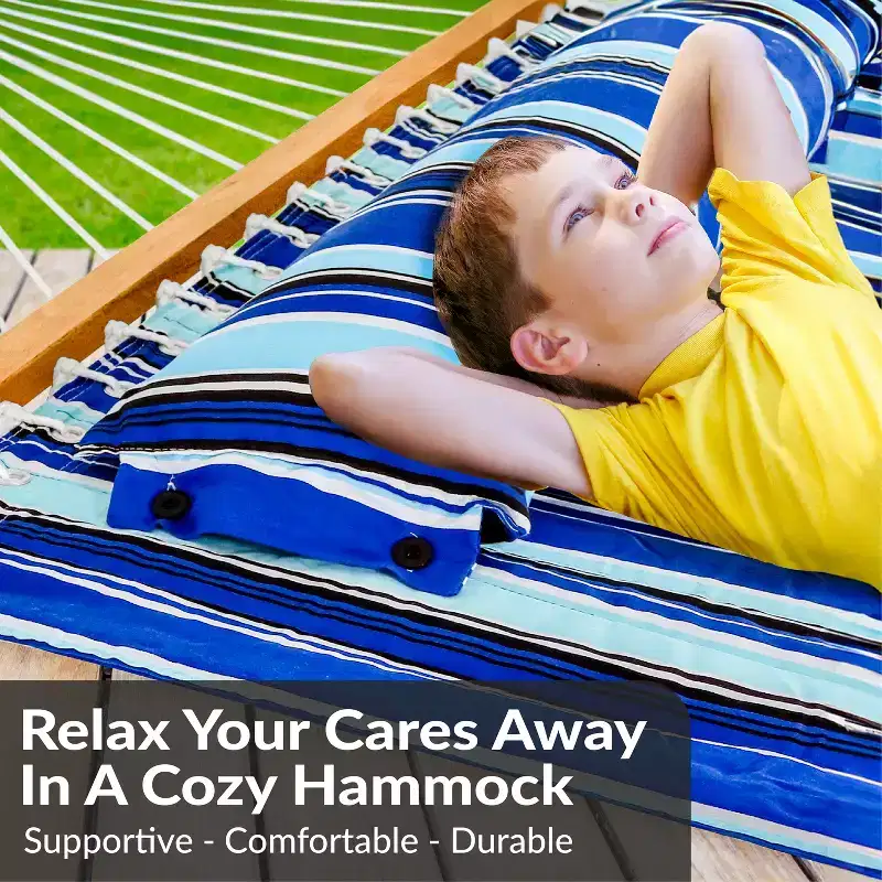 Sunnydaze Double Quilted Fabric Hammock with Universal Steel Stand - 450-Pound Capacity