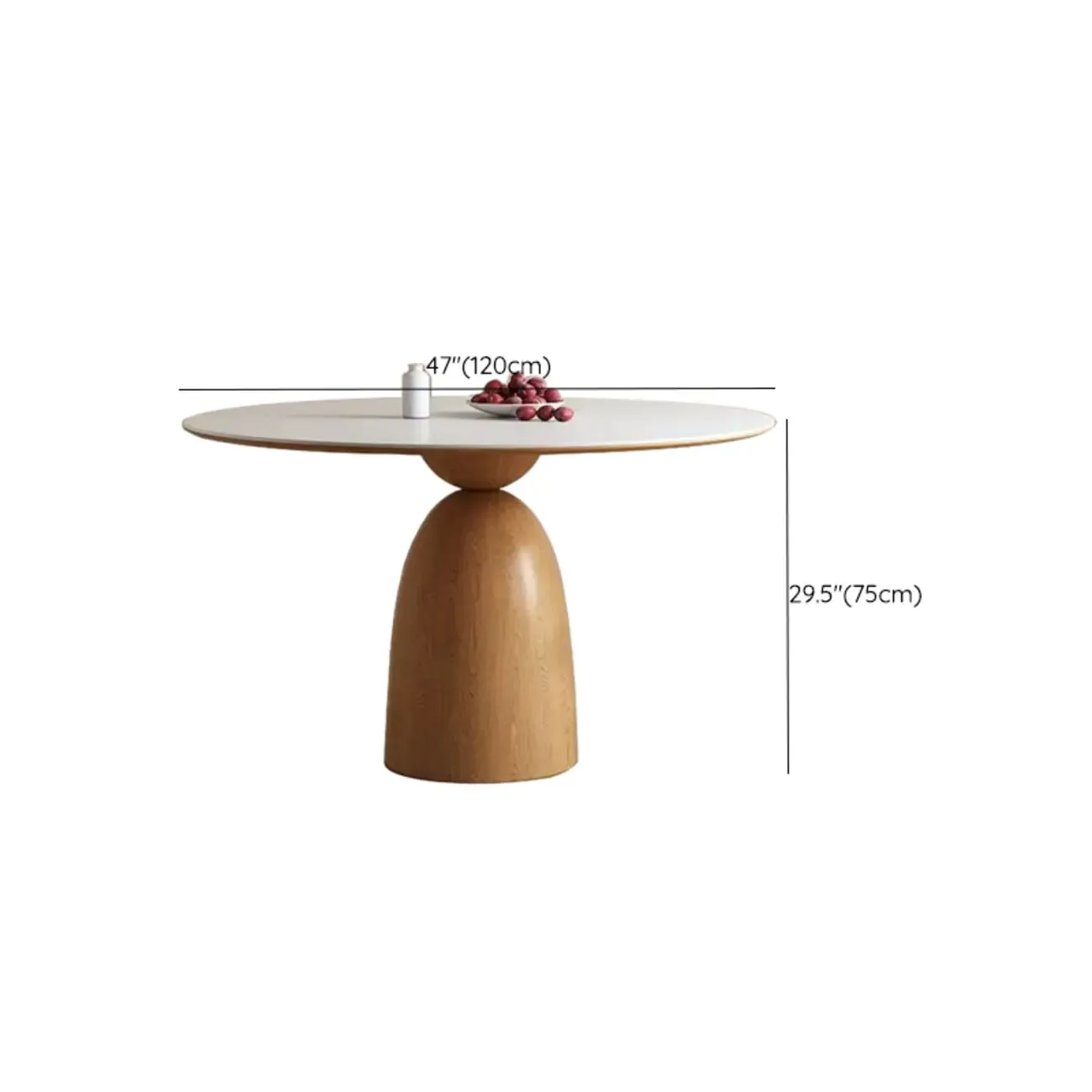 Modern White Stone Natural Wood Round Dining Table