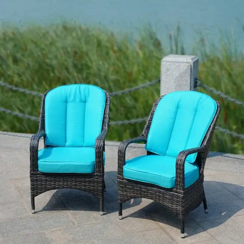 2-Piece Patio Brown Wicker Arm Chair with Cushion