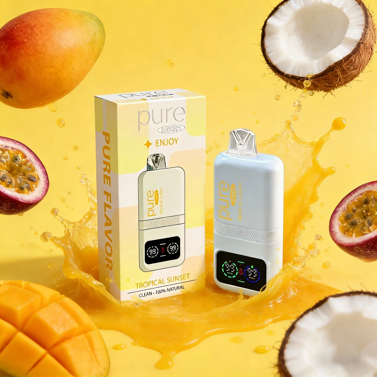 Pure Bar 10000 Puffs Rechargeable Vape — Tropical Sunset (0% Nicotine) - Caffeine vape shop online