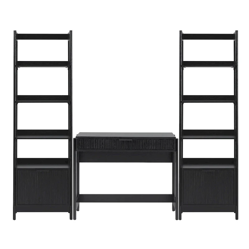 3-Piece Set Writing Desk with 2 Narrow Bookcases