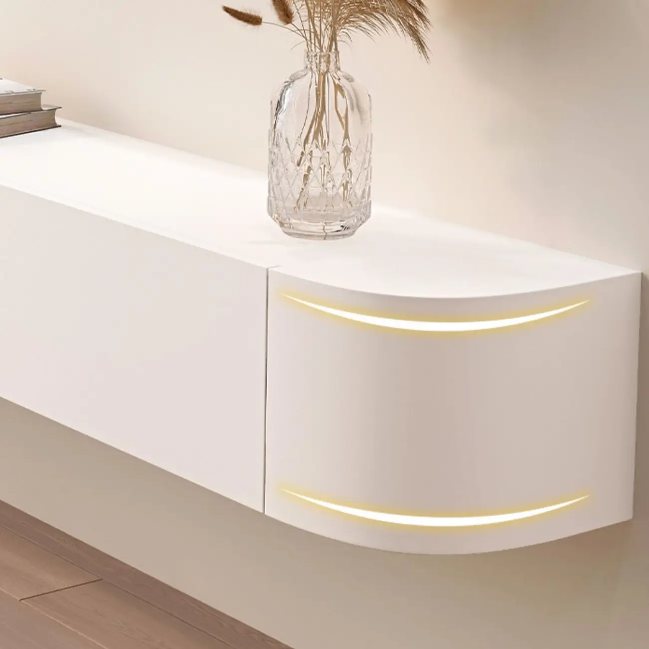 55 White Rubberwood Floating TV Stand with Cable Management