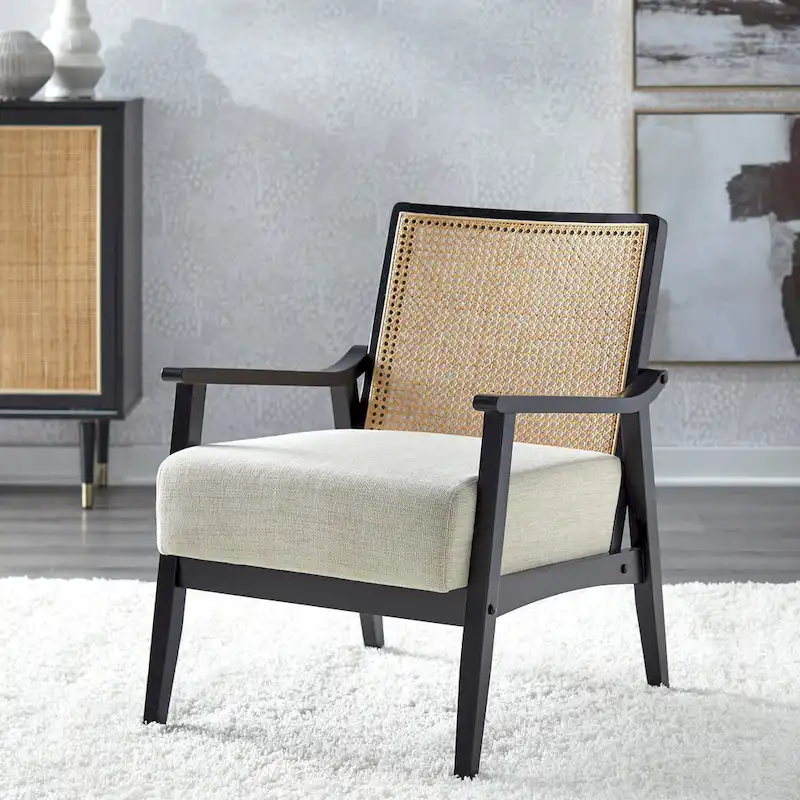 Cane and Solid Wood Accent Chair