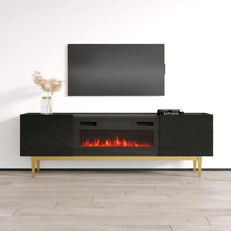 Electric Fireplace TV Stand with Adjustable Flame & Remote Control