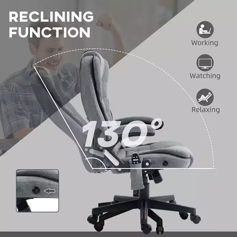 6 Point Vibrating Massage Office Chair with Heat, Linen High Back Massage Desk Chair with Reclining Backrest