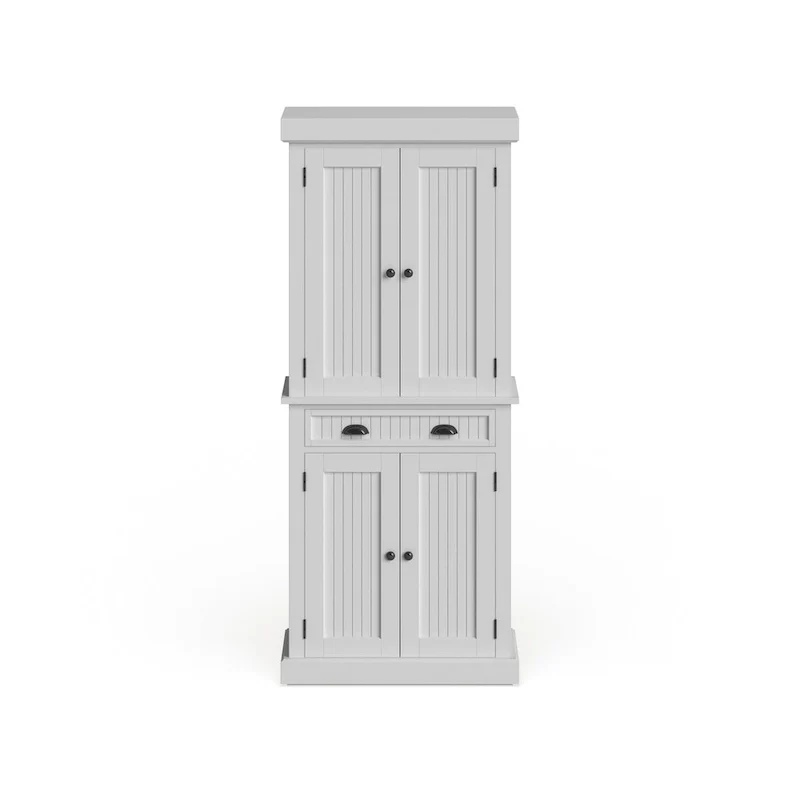Off-White Pantry Cabinet with Four Doors and Adjustable Shelves