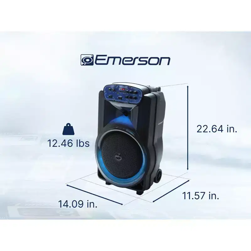 Emerson EDS-1220 Portable Bluetooth 12-inch Party Speaker with Flame Lighting and Remote