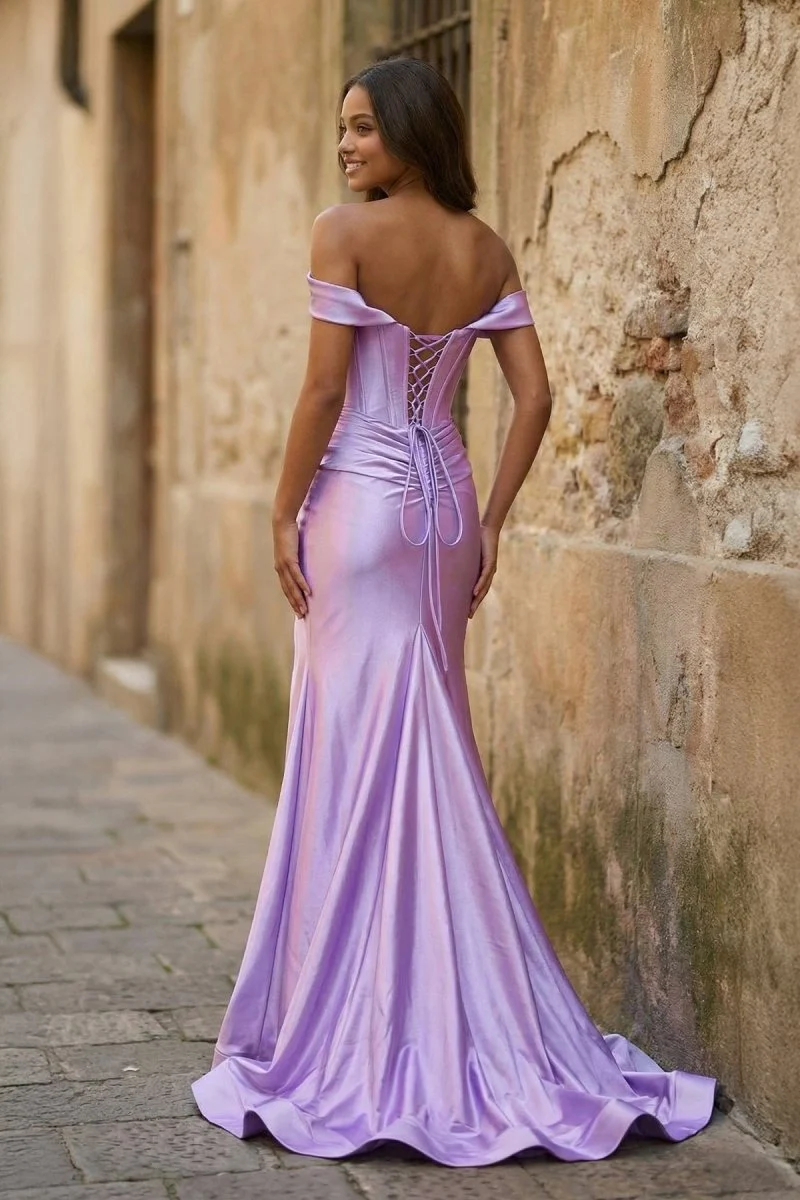 Off the Shoulder Royal Blue Prom Dress with Train