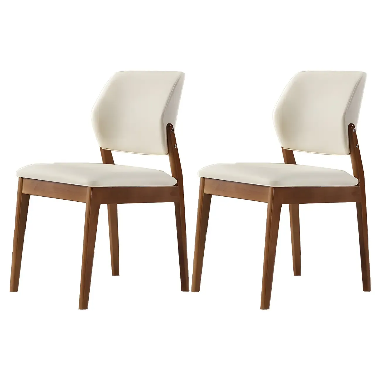 Modern Wood Faux Leather Beige Low Back Dining Chair