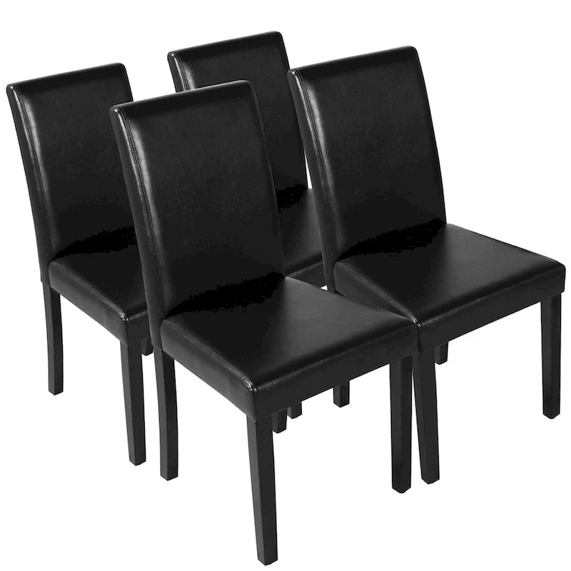 High-Back Faux Leather Dining Chairs with Foam Cushion & Rubberwood Legs – Black / Grey / Brown / White