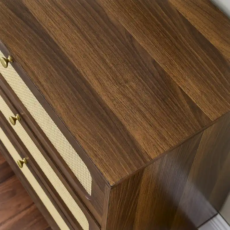 6-Drawer Dresser with Rattan Weave Fronts - Wood - 56 Inch