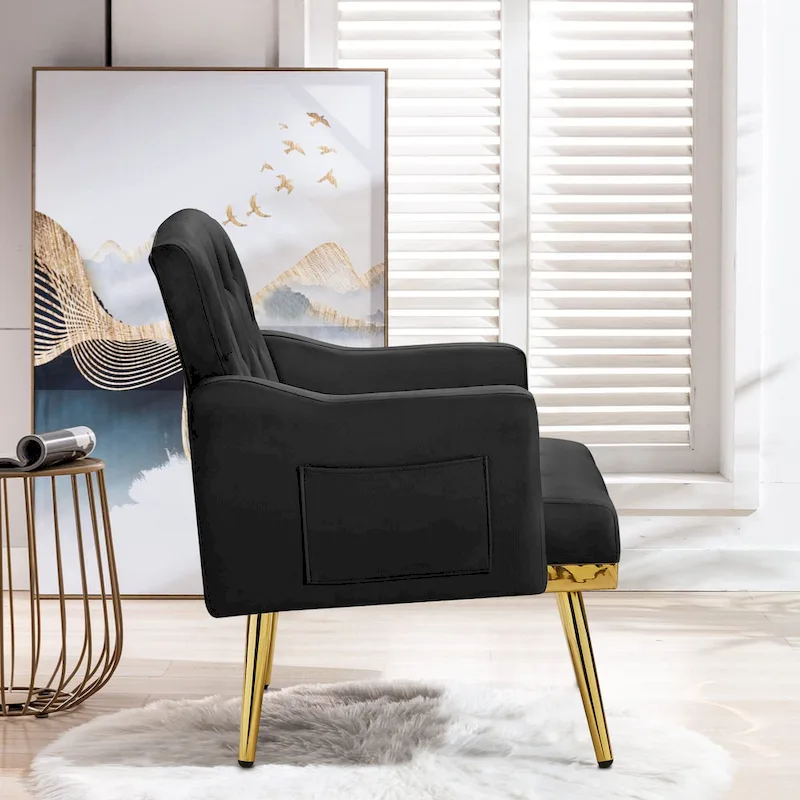 Velvet Accent Chair, Comfy Tufted Upholstered Armchair, Gold Legs - 28.7W