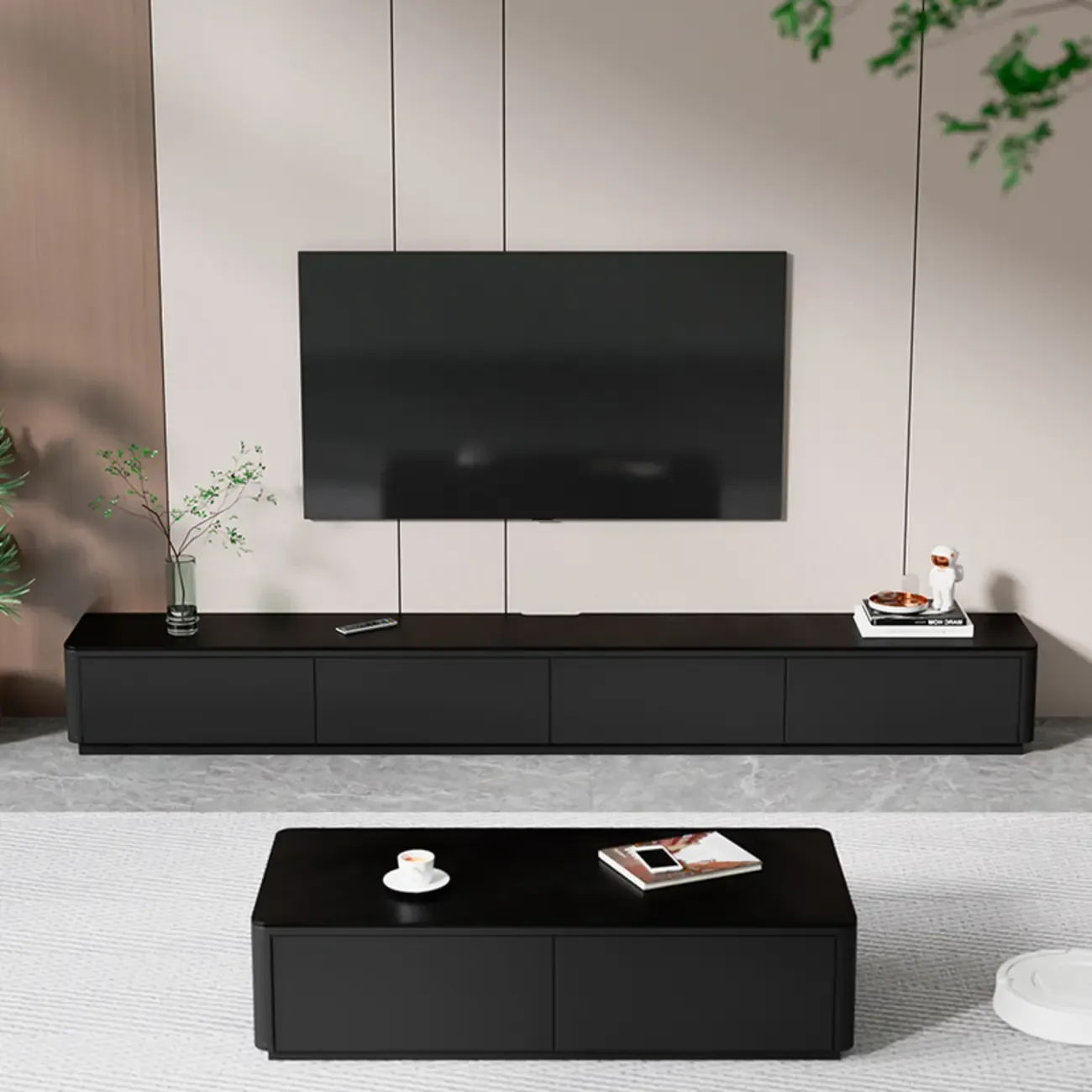 63 Black Rectangle Wood Cable Management TV Stand