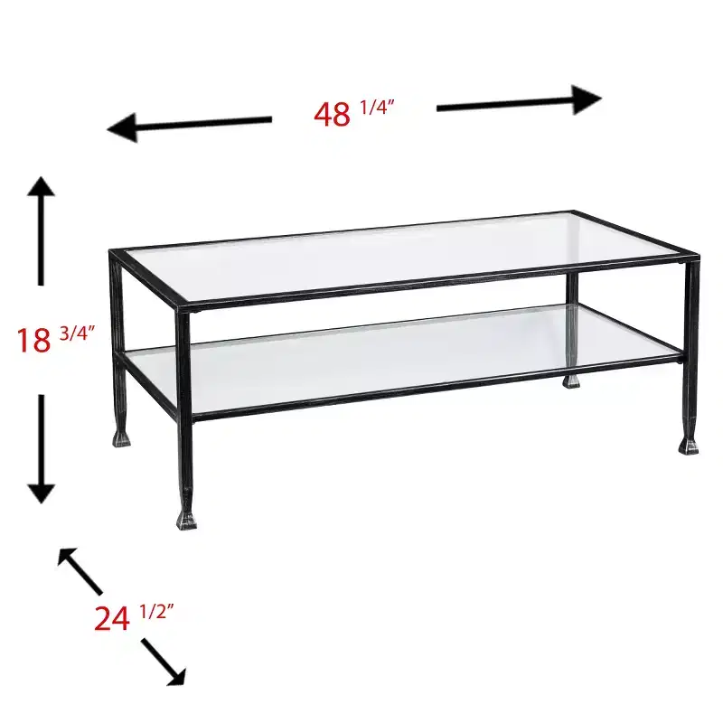 Jaymes Metal/Glass Rectangular Open Shelf Cocktail Table - Black - SEI