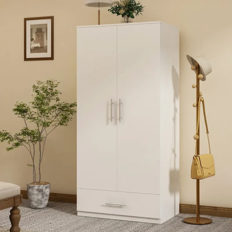 31.5W x 66.9H Wardrobe Armoire Cloest with Drawer In Black,White