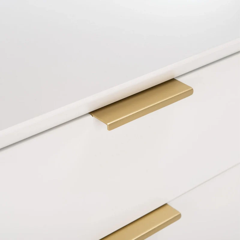 3-Drawer Nightstand Accent Table, White Wood Frame with Gold-Capped Legs