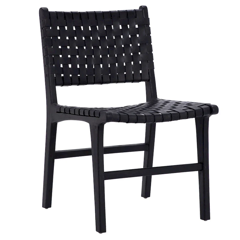 Maverick Top Grain Woven Leather with Teak Frame Dining Side Chair