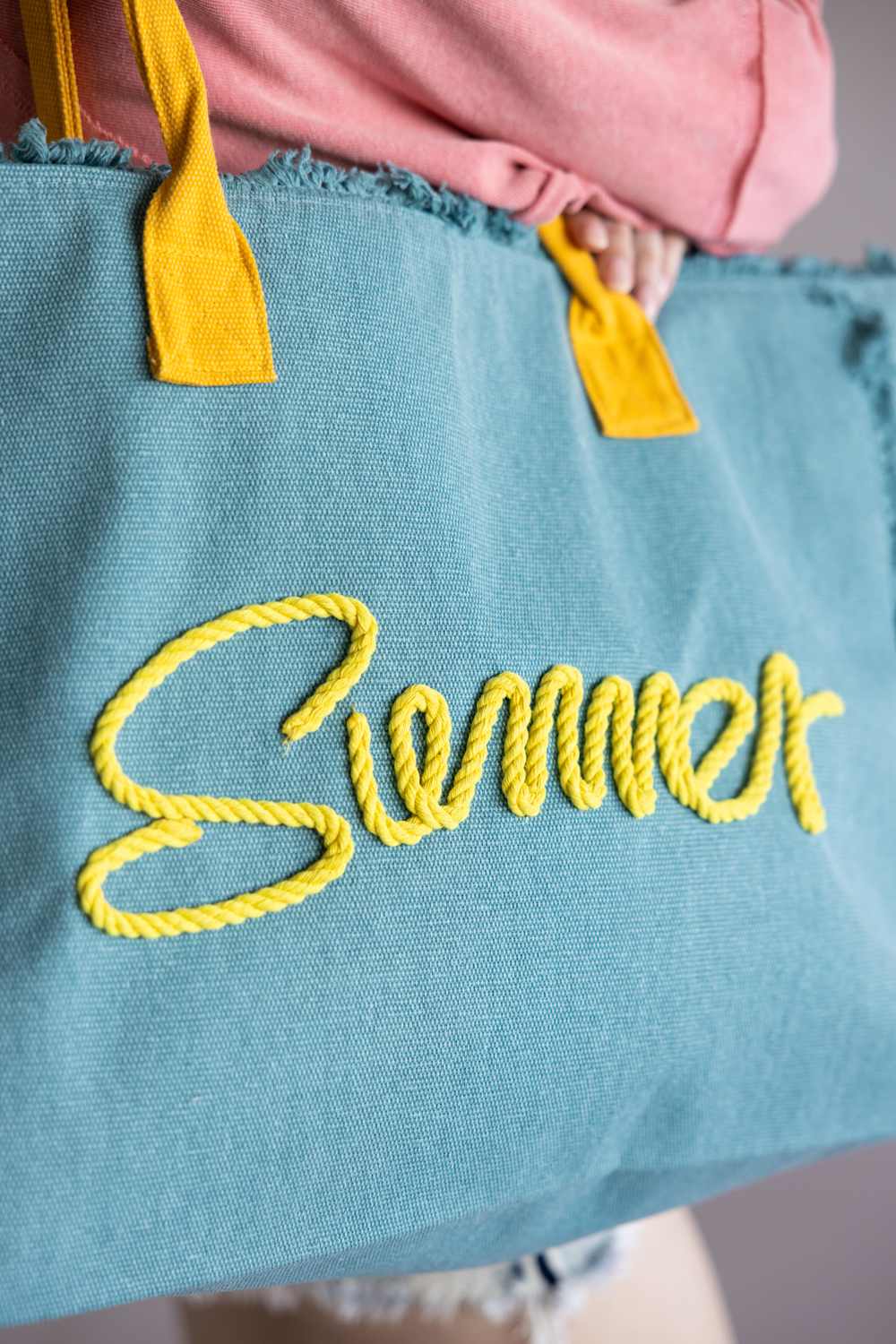 Summer Rope Canvas Tote Bag in Teal/Yellow | TB0204-TL