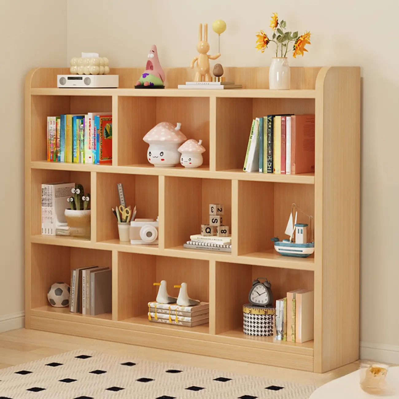 Natural Finish Durable Wooden 10-Cube Open Bookcase