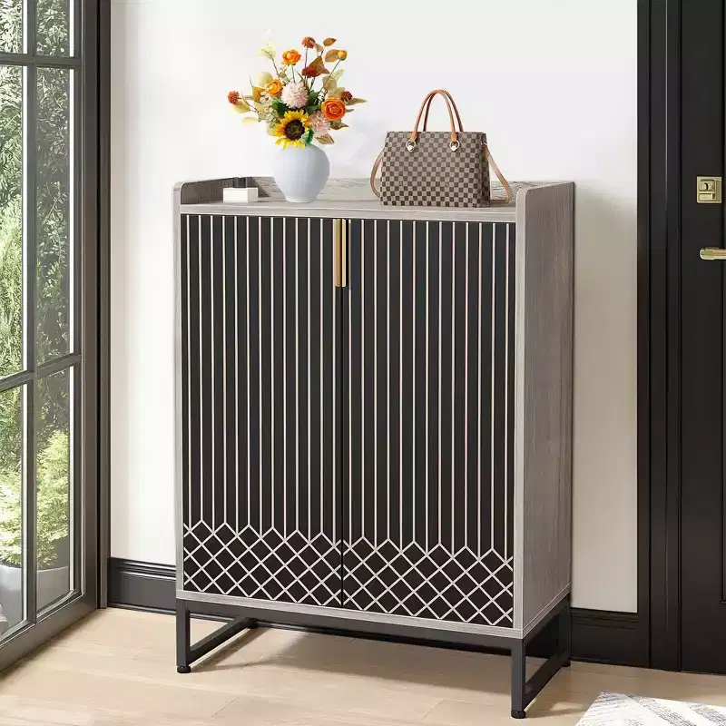 TUYOHW 5-Tier Modern Shoe Cabinet with Doors,Holds 20 Pairs Shoe Storage Organizer with Adjustable Shelves,Entryway Hallway Cabinet,Black & Gray