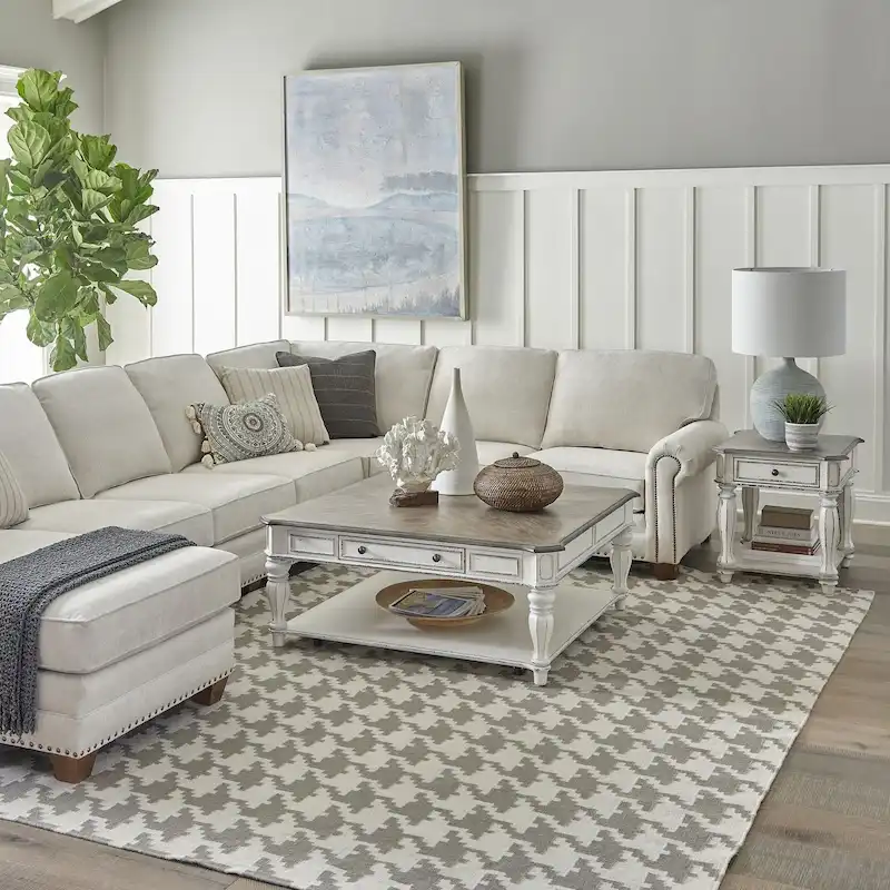 Antique White & Weathered Bark 3-Piece Coffee & End Table Set