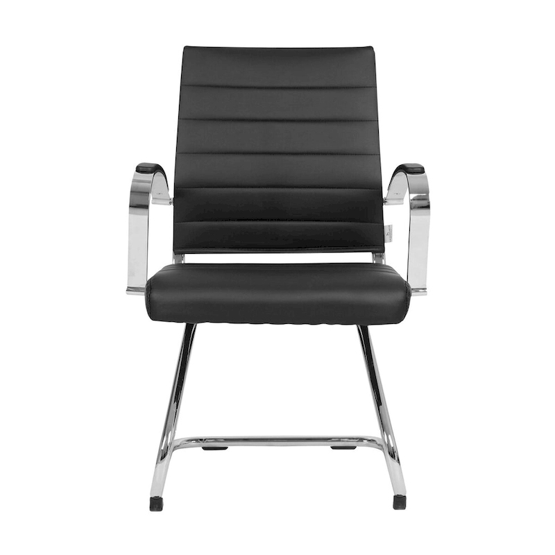 Leather Office Chair with Stainless Steel Sled Base Benmar Series by LeisureMod