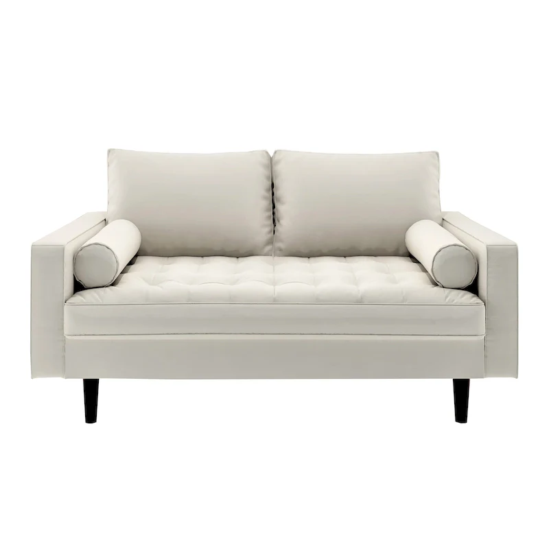 White / Brown / Black / Grey Faux Leather Mid-Century Loveseat with Button Tufting and Tapered Legs – 2 Person