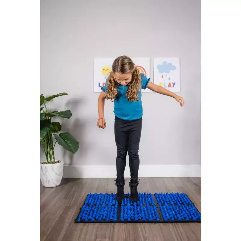Bintiva Tactile Sensory Mat  Interlocking Soft Tiles for Foot Stimulation and Focus  2-Piece Blue