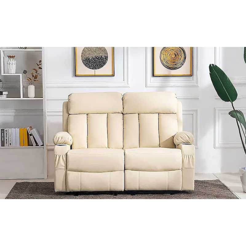 MCombo Electric Power Reclining Sofa with Heat & Massage, Faux Leather 6095/6075/6077