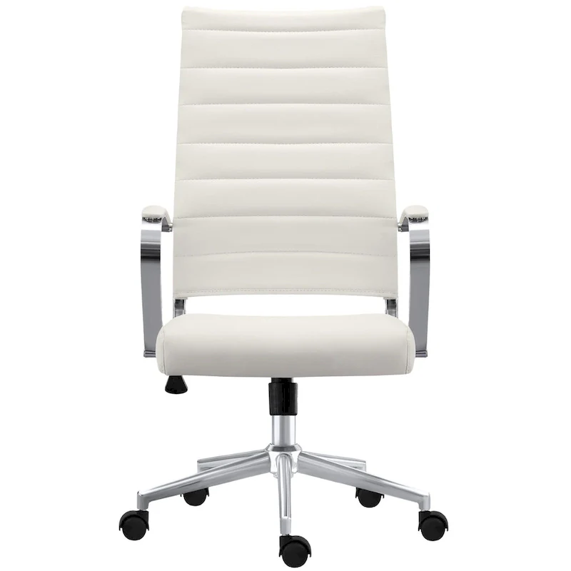 Modern High Back Office Chair Ribbed PU Leather Manager Tilt Conference Room Computer Desk Boss Task Executive Boss