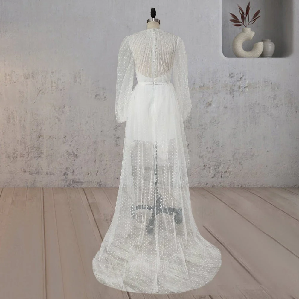 A-Line Polka Dot Illusion Charm Asymmetrical Wedding Dress