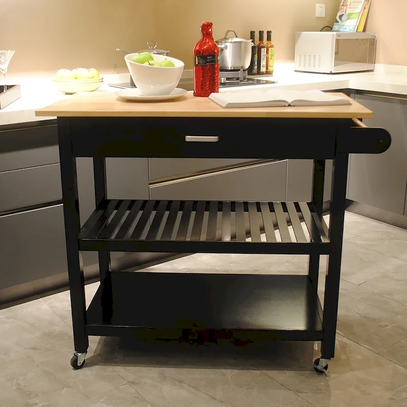 Kitchen Island Cart with Wood Top and Locking Wheels