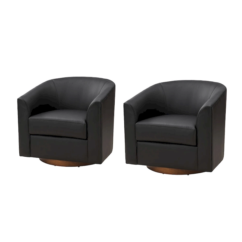 Haley Modern Swivel Barrel Faux Leather Chair with Solid Wood Base Set of 2 by HULALA HOME